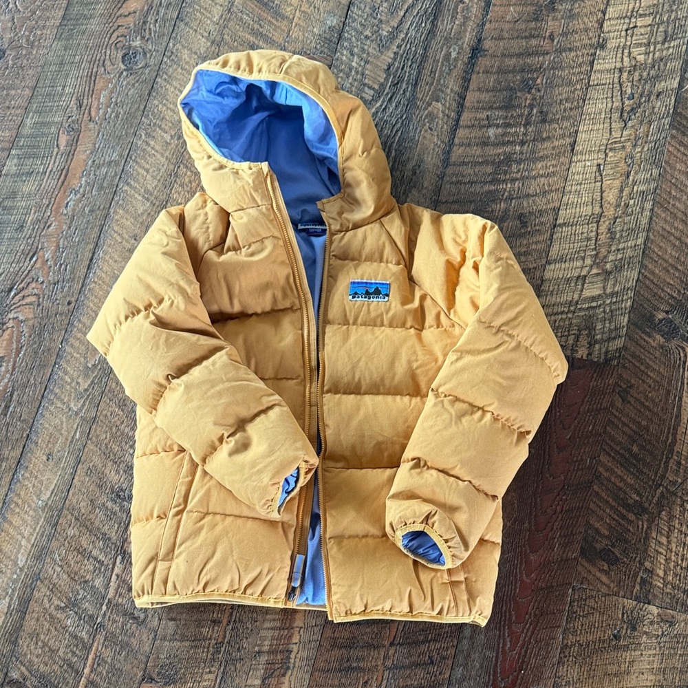 Patagonia Kids Yellow Puffer Jacket with Blue Lining